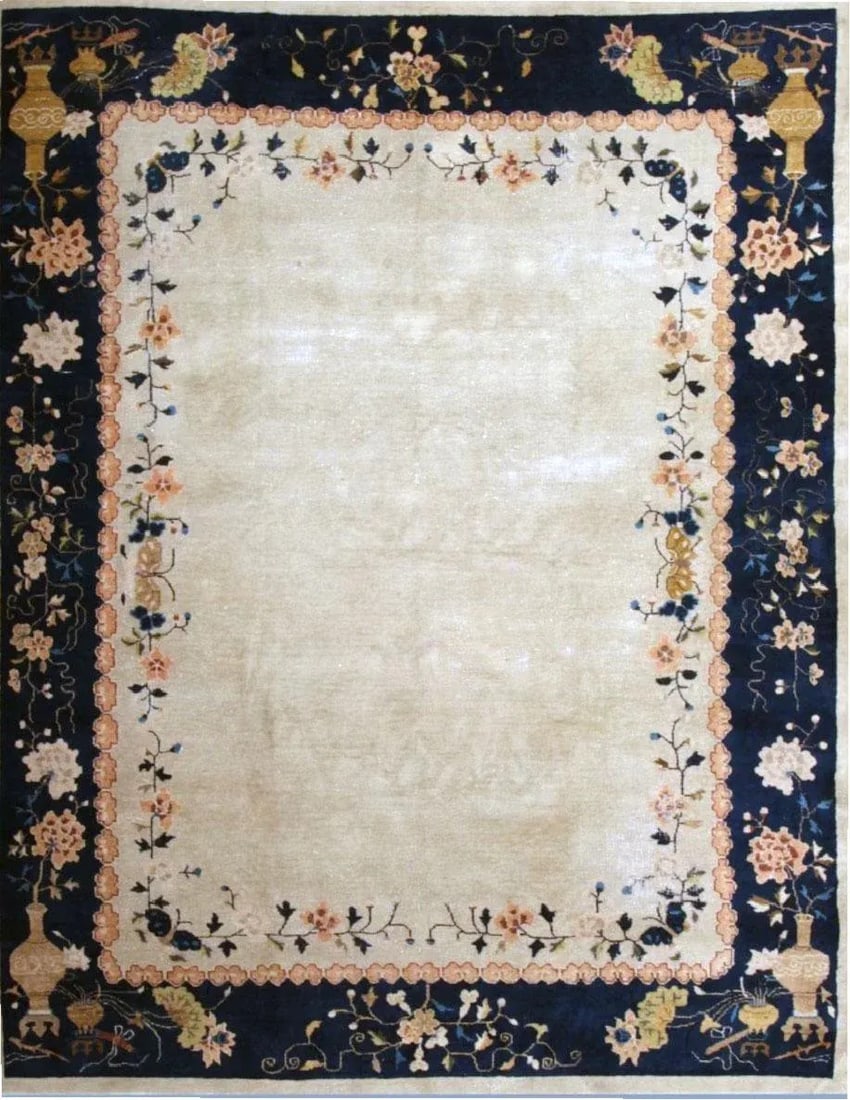 1930s Vintage 8' X 10' Plain Field Art Deco Chinese Rug - 2