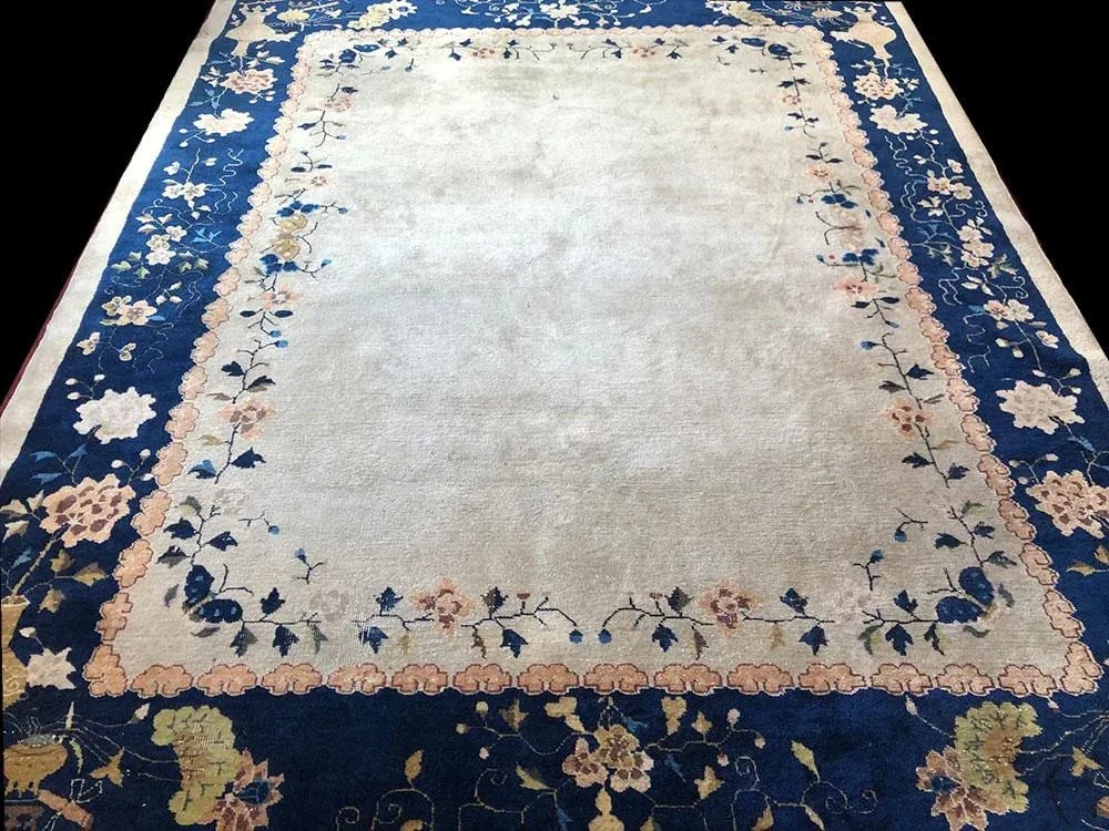 1930s Vintage 8' X 10' Plain Field Art Deco Chinese Rug - 4