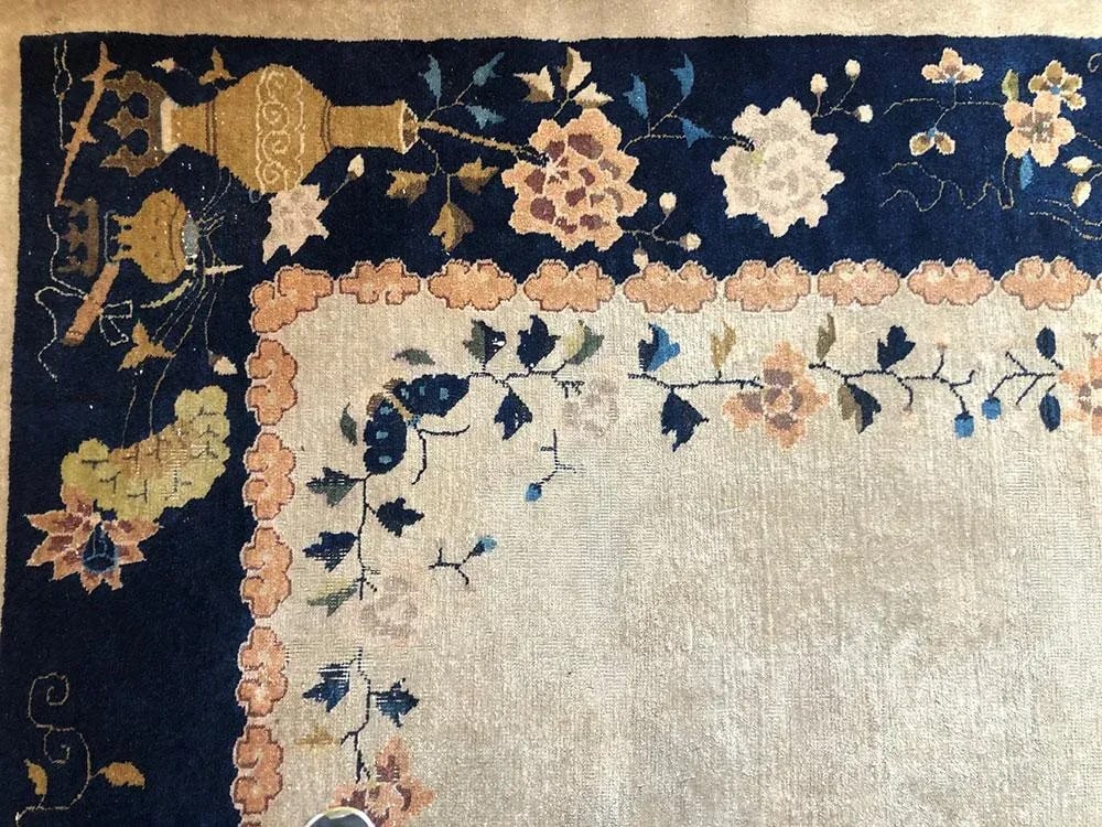 1930s Vintage 8' X 10' Plain Field Art Deco Chinese Rug - 5