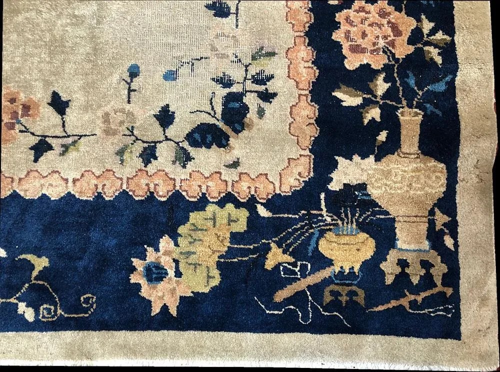 1930s Vintage 8' X 10' Plain Field Art Deco Chinese Rug - 6