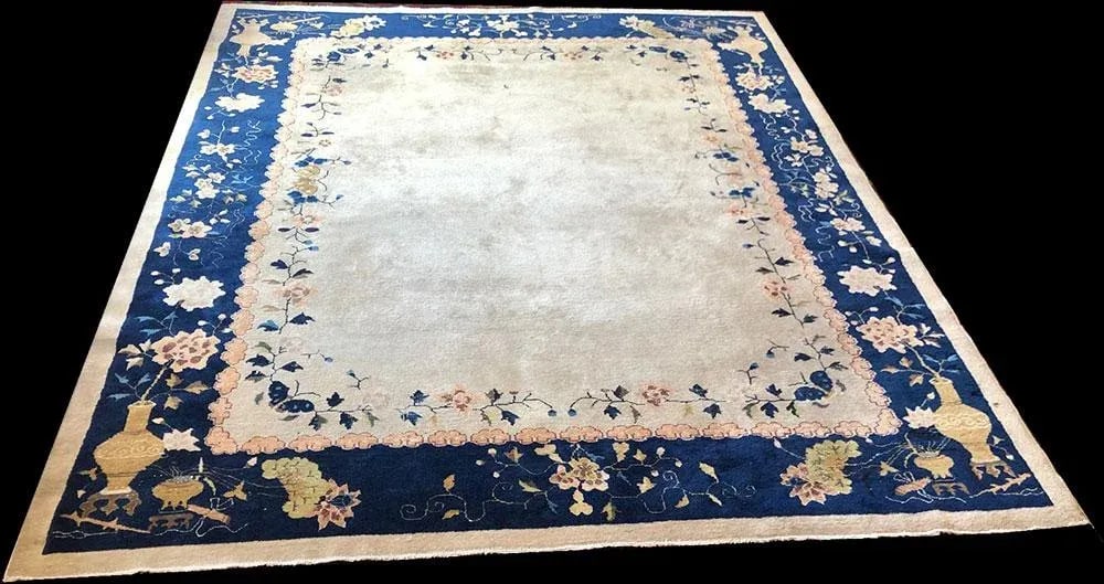1930s Vintage 8' X 10' Plain Field Art Deco Chinese Rug - 8