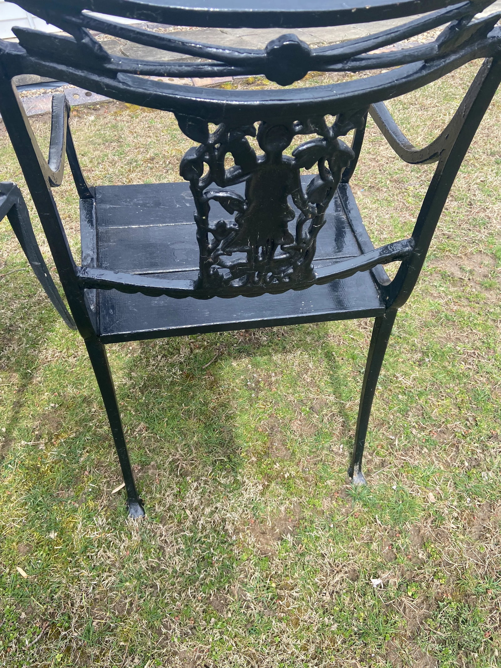 1900s Karl Friedrich Schinkel Style Neoclassical Lady Figural Cast Iron Patio Chairs - a Pair - 11