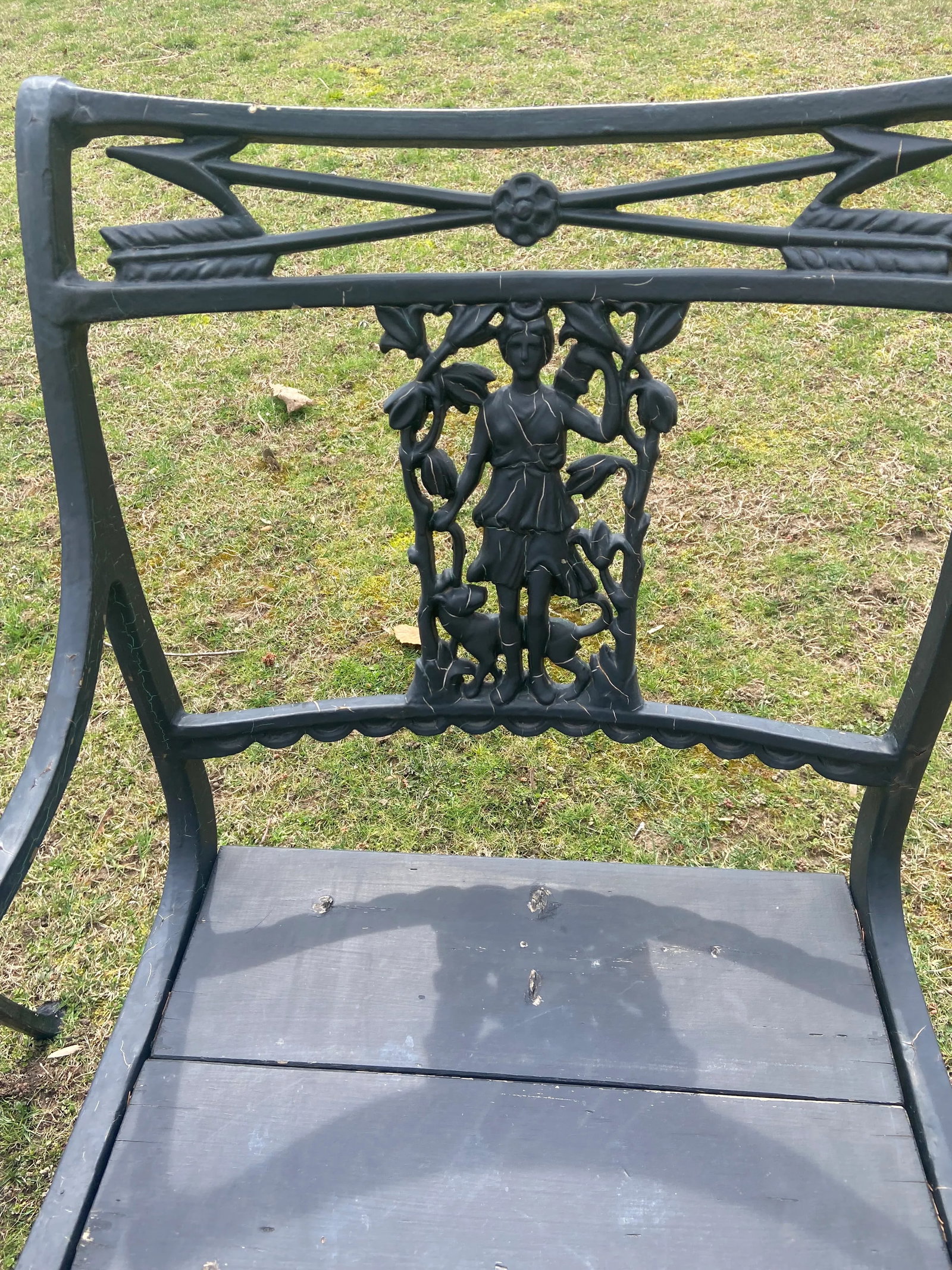 1900s Karl Friedrich Schinkel Style Neoclassical Lady Figural Cast Iron Patio Chairs - a Pair - 4