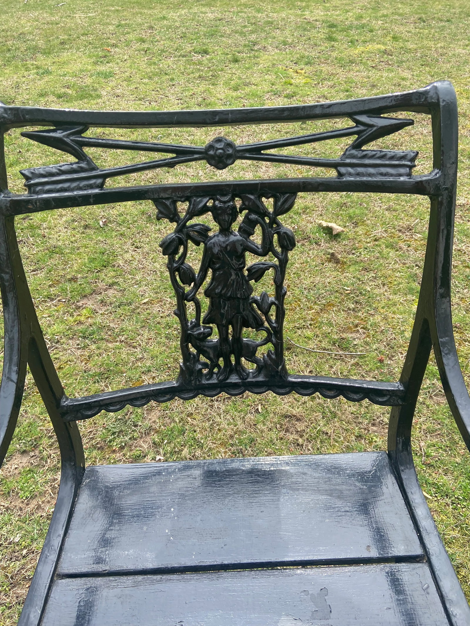 1900s Karl Friedrich Schinkel Style Neoclassical Lady Figural Cast Iron Patio Chairs - a Pair - 5