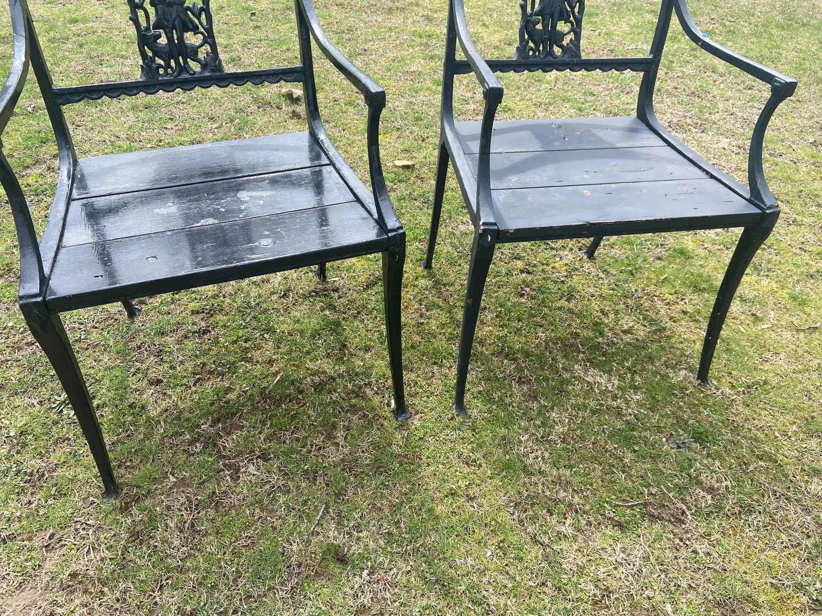 1900s Karl Friedrich Schinkel Style Neoclassical Lady Figural Cast Iron Patio Chairs - a Pair - 7