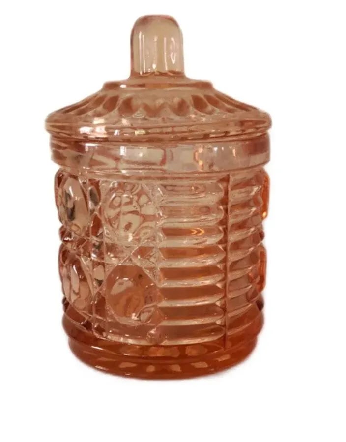 Vintage Mid-Century Indiana Glass Pinky Peach Lidded Marmalade Jar - 2