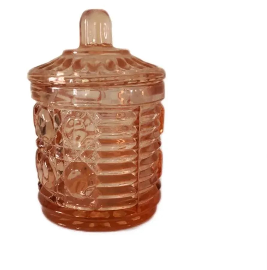 Vintage Mid-Century Indiana Glass Pinky Peach Lidded Marmalade Jar - 4