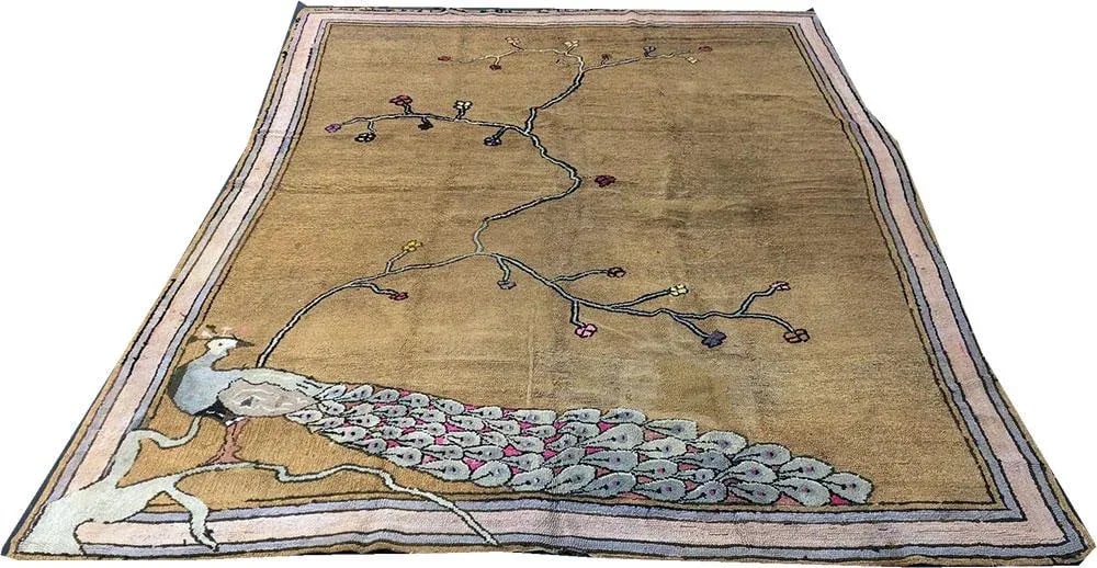 1920s The Most Unusual Antique 6'x9' Folk Art/Art Deco American Hooked Rug - 10