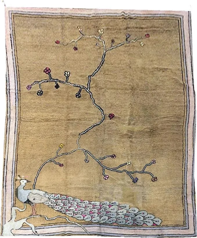 1920s The Most Unusual Antique 6'x9' Folk Art/Art Deco American Hooked Rug - 2