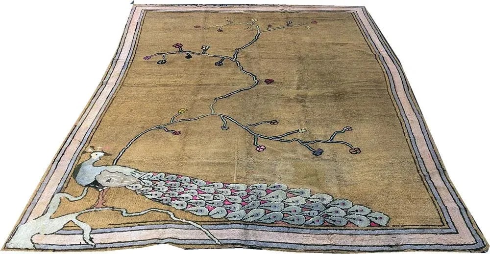 1920s The Most Unusual Antique 6'x9' Folk Art/Art Deco American Hooked Rug - 3