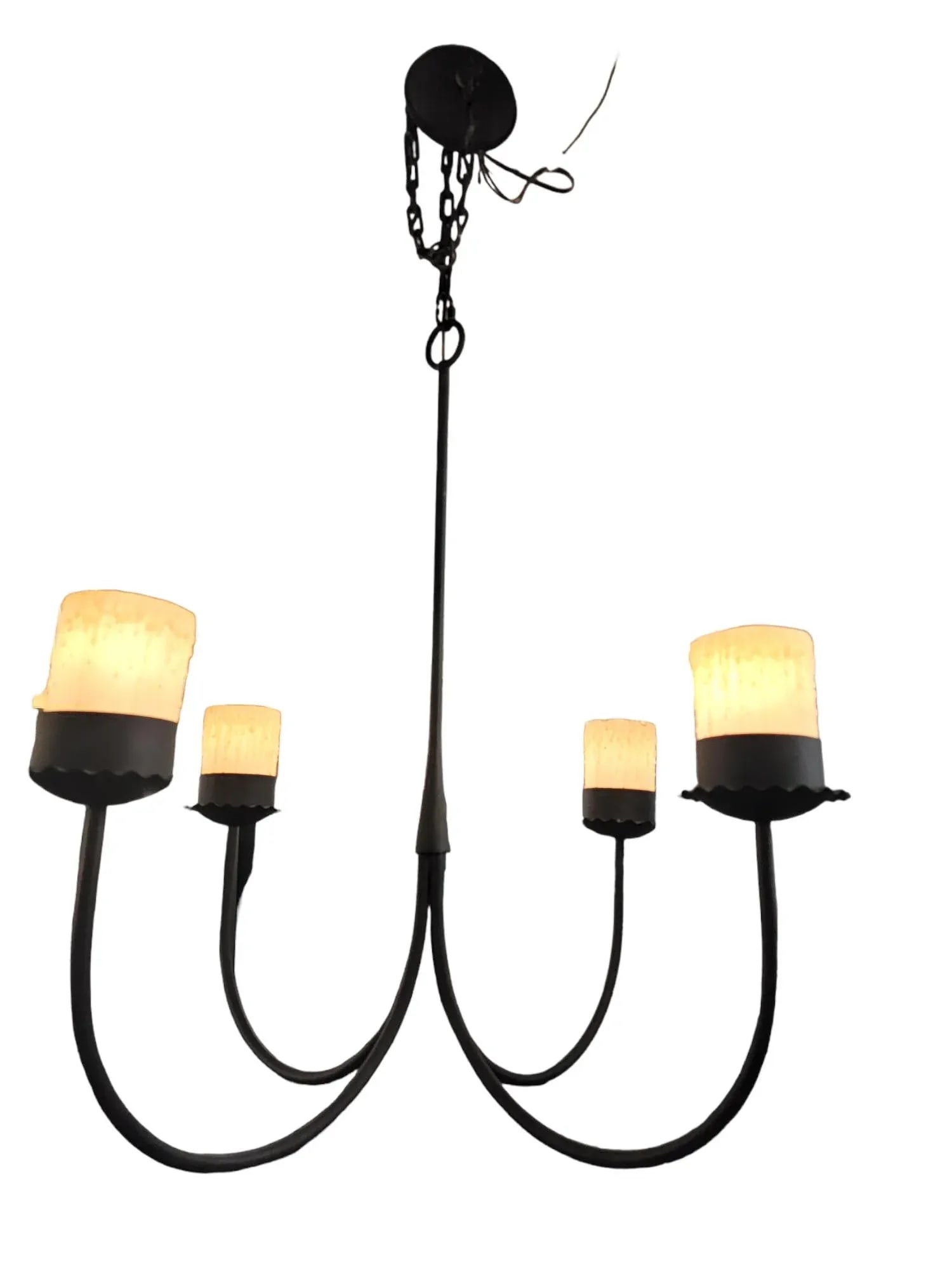 1970s Modern Gothic Metal 4 Light Chandelier - 5