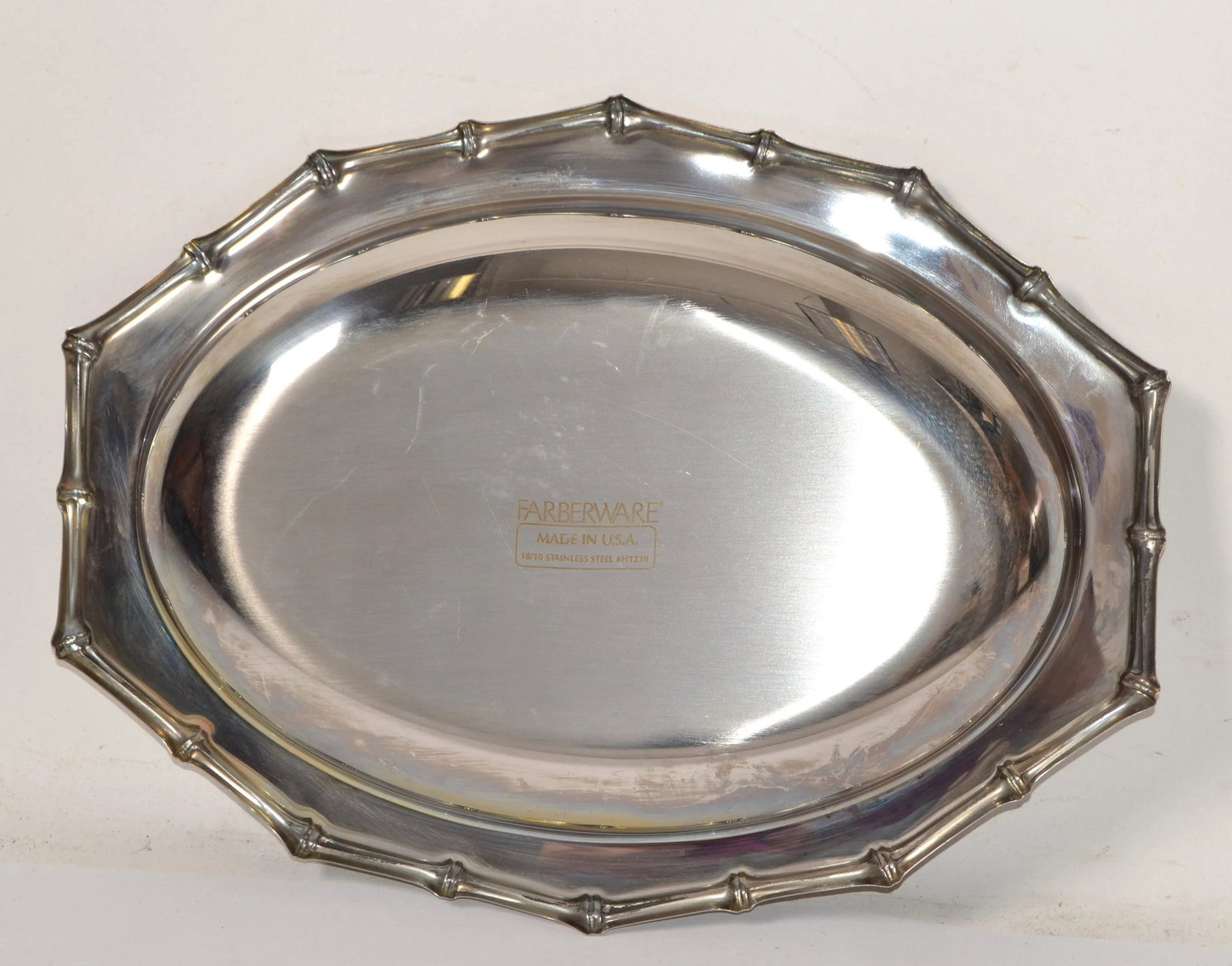 Vintage Farberware Hollywood Regency Faux Bamboo Stainless Steel Serving Tray - 11