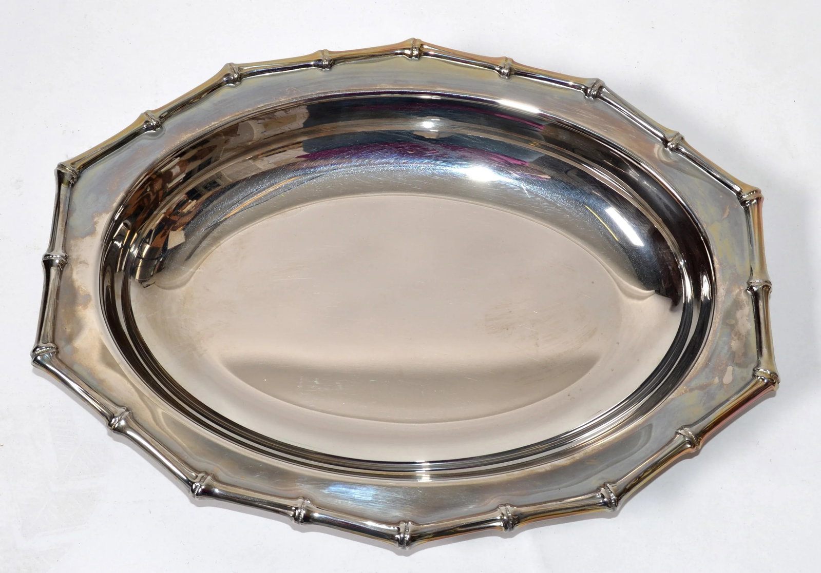 Vintage Farberware Hollywood Regency Faux Bamboo Stainless Steel Serving Tray - 13