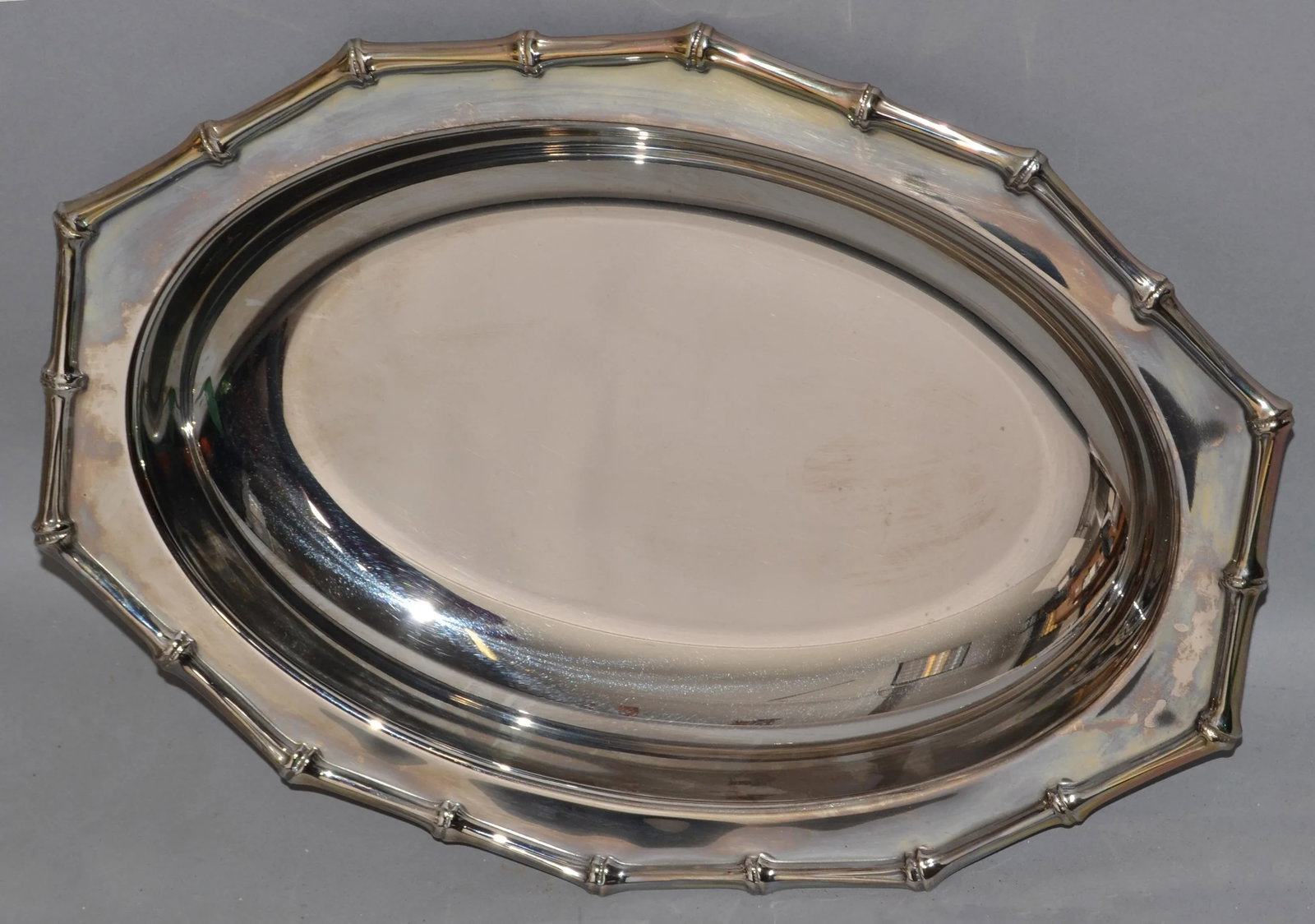 Vintage Farberware Hollywood Regency Faux Bamboo Stainless Steel Serving Tray - 6