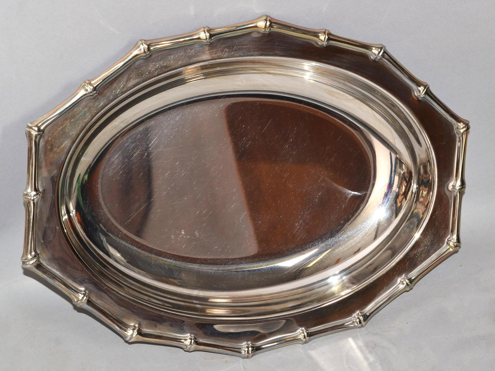Vintage Farberware Hollywood Regency Faux Bamboo Stainless Steel Serving Tray - 7