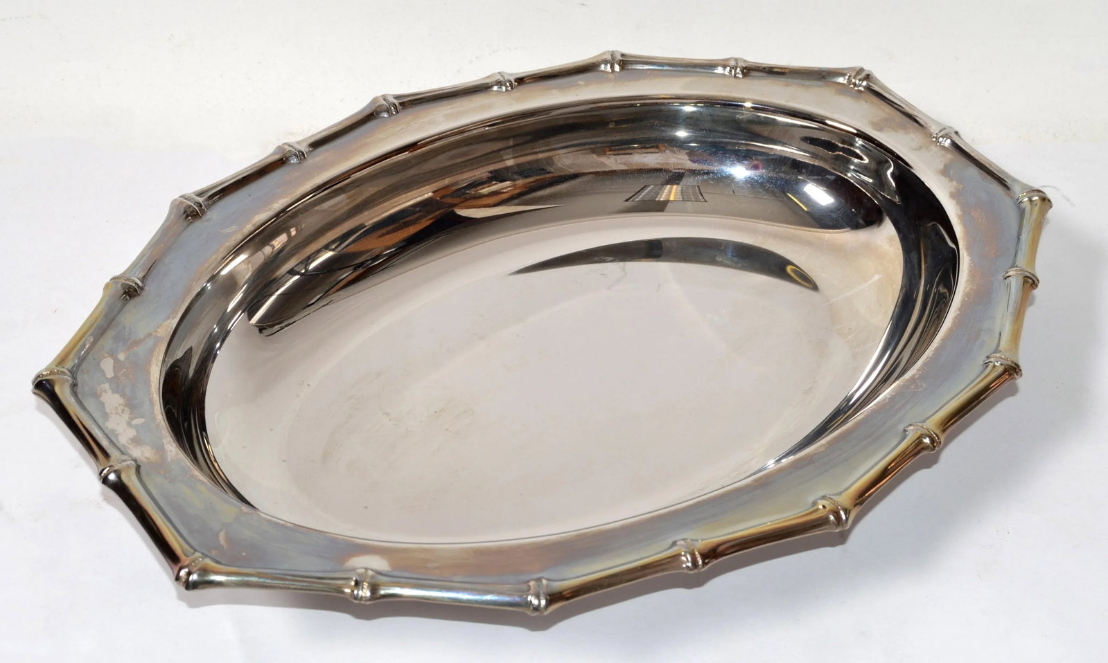 Vintage Farberware Hollywood Regency Faux Bamboo Stainless Steel Serving Tray - 8