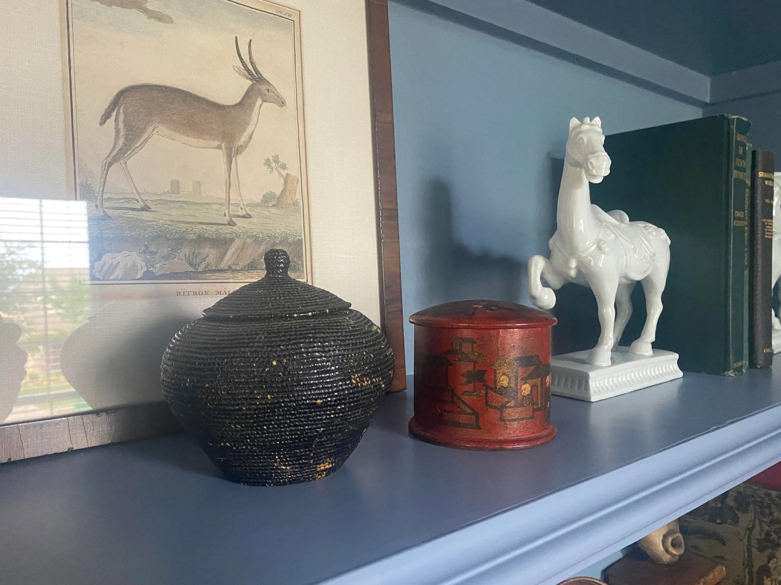 Antique Red Round Paper Mache Chinoiserie Box - 5