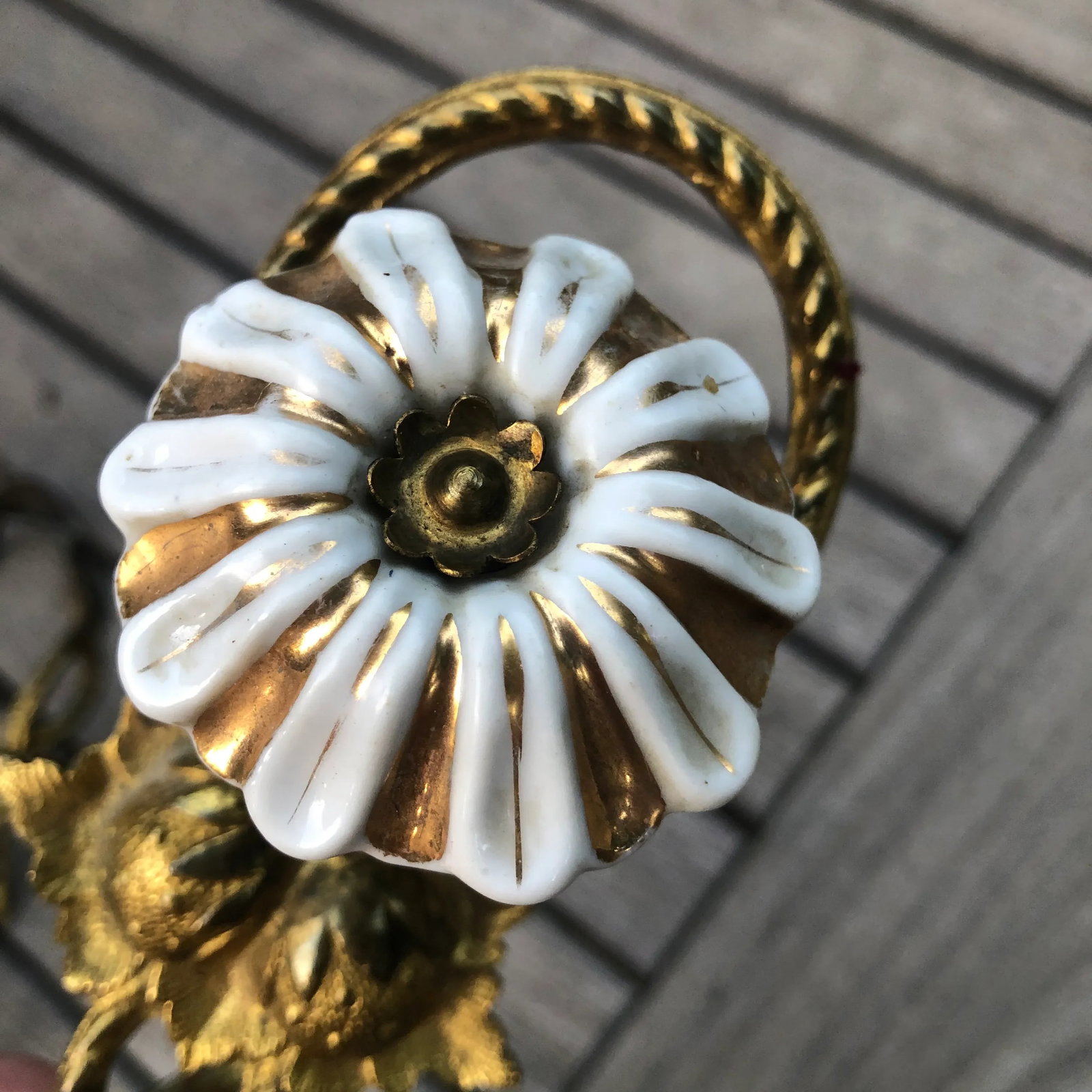1920s Art Nouveau Gold Brass Porcelain Floral Drapery Tie Backs- a Pair - 4