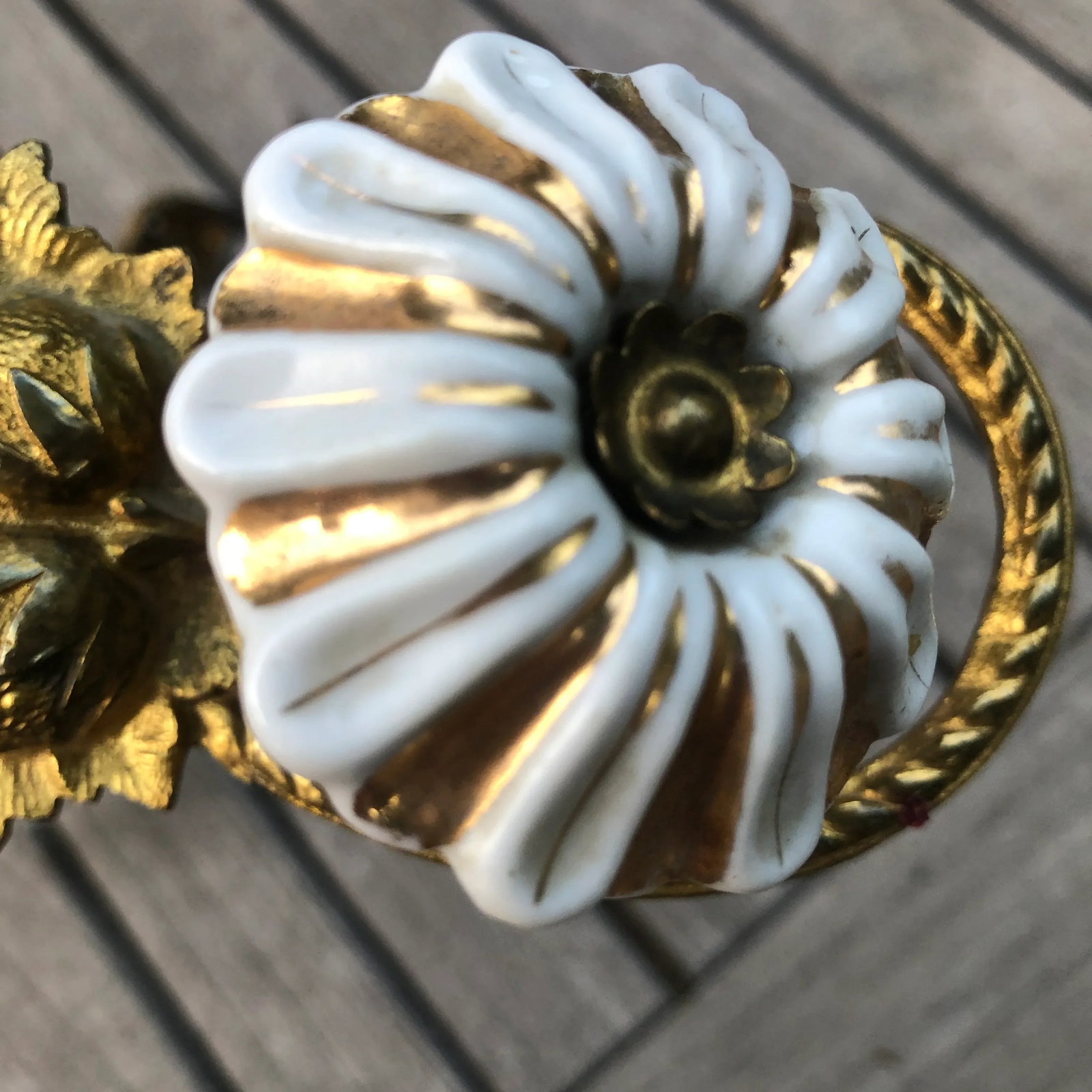 1920s Art Nouveau Gold Brass Porcelain Floral Drapery Tie Backs- a Pair - 5