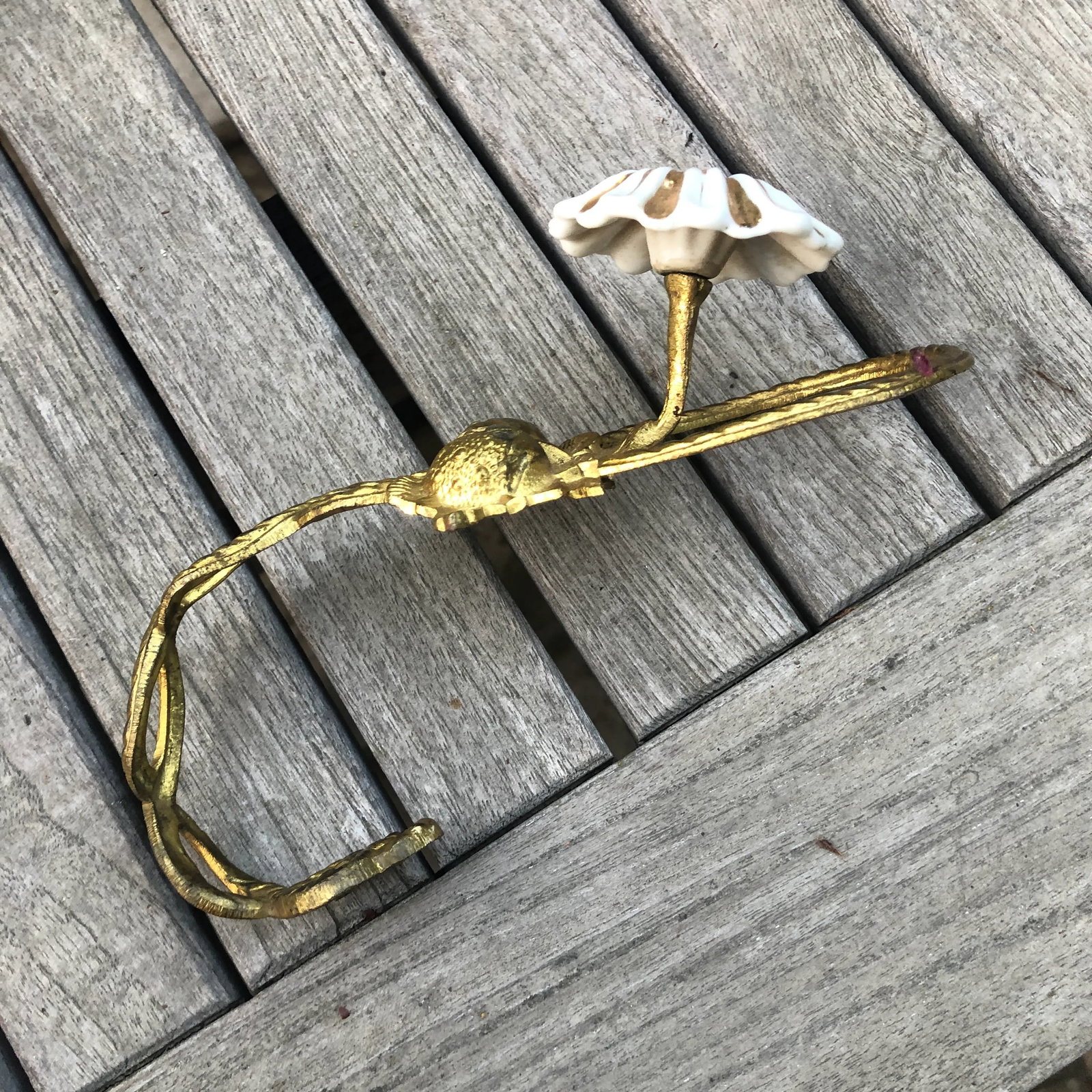 1920s Art Nouveau Gold Brass Porcelain Floral Drapery Tie Backs- a Pair - 7