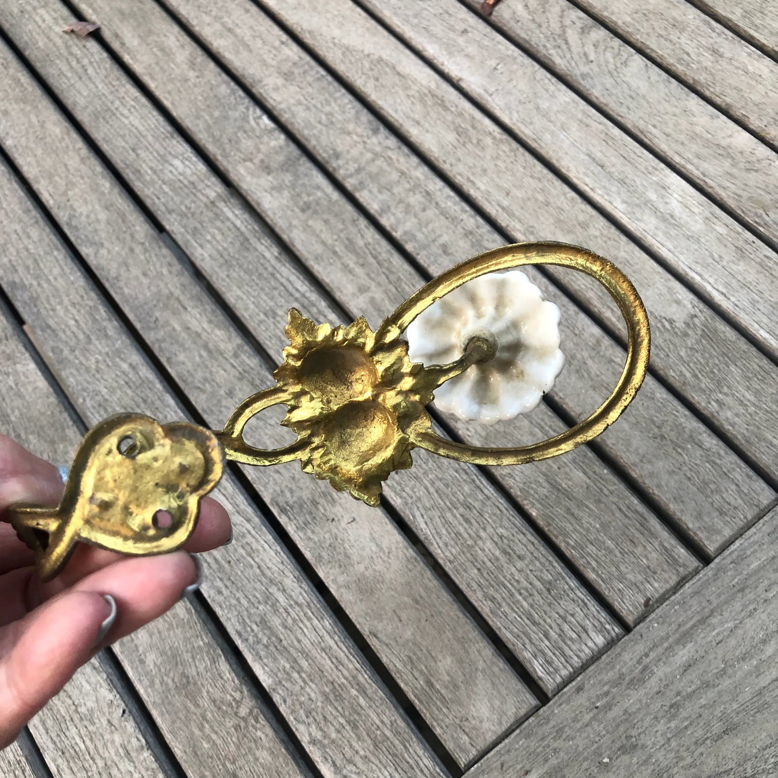 1920s Art Nouveau Gold Brass Porcelain Floral Drapery Tie Backs- a Pair - 9