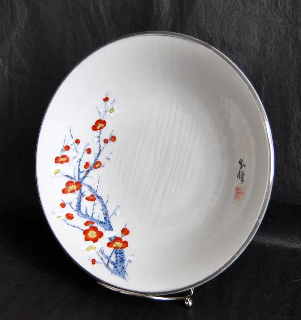 Vintage Kakiemon Sakura Silver-Gilt Cabinet Plate Signed - 11