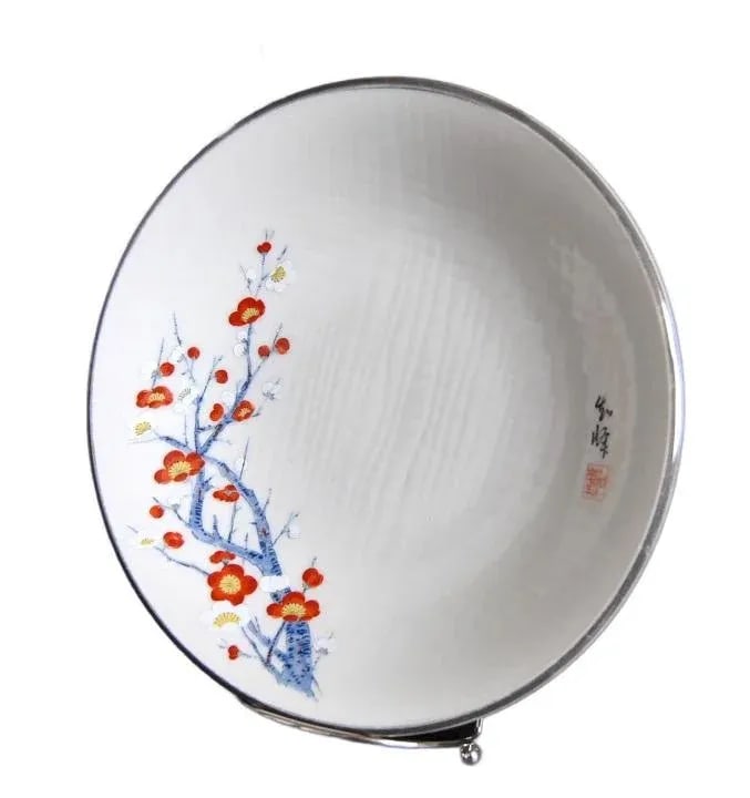 Vintage Kakiemon Sakura Silver-Gilt Cabinet Plate Signed - 2