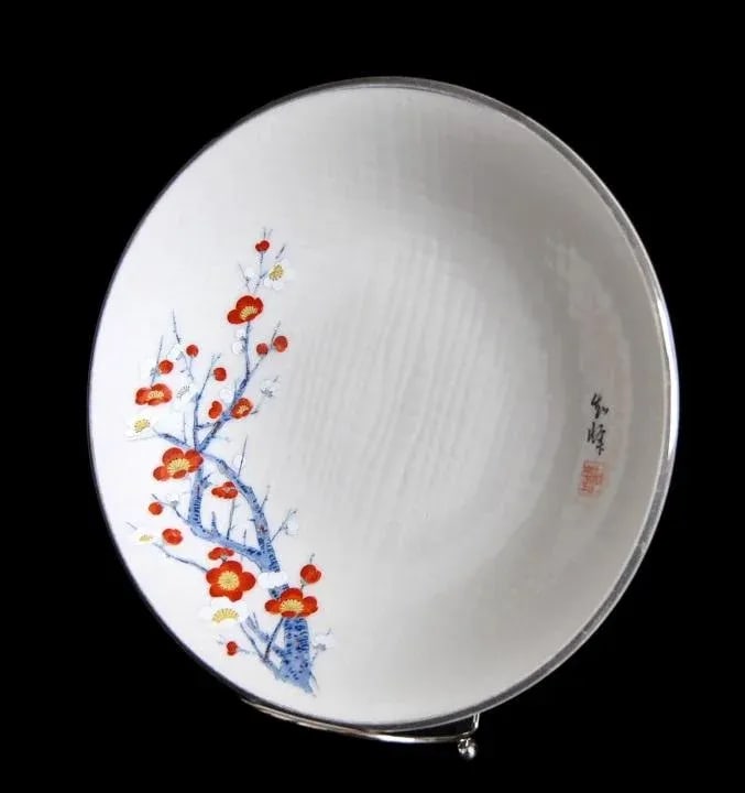 Vintage Kakiemon Sakura Silver-Gilt Cabinet Plate Signed - 3