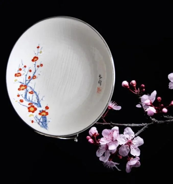 Vintage Kakiemon Sakura Silver-Gilt Cabinet Plate Signed - 4