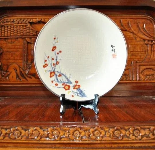 Vintage Kakiemon Sakura Silver-Gilt Cabinet Plate Signed - 5