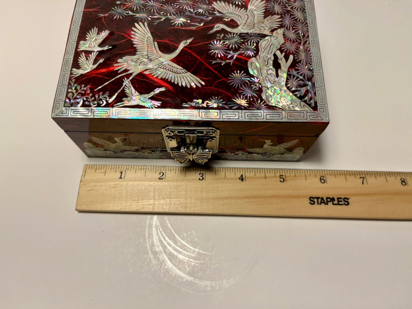 Vintage Asian Mother of Pearl Inlay Jewelry Lacquer Box With Mirror - 6