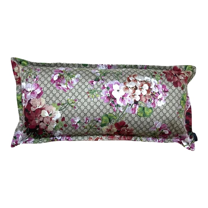Gucci Gg Logo Blooms Hydrangea Silk Scarf Lumbar Pillow: Introducing our exclusive L'Art de la PochetteTM Home Collection. A curated collection of one-of-kind pieces reimagined from authentic vintage Gucci silk scarves in our family-owned atelier here in Le