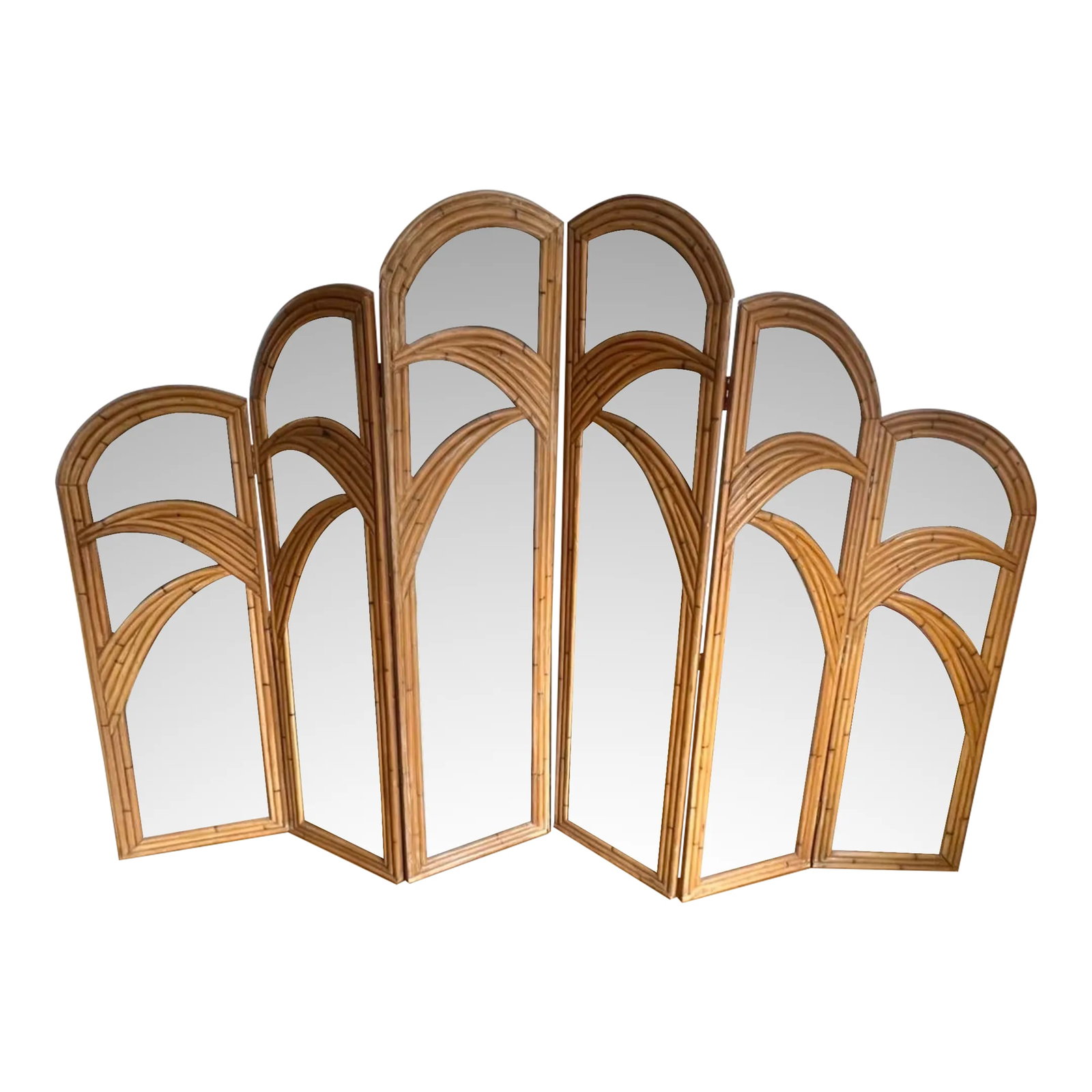 1970 Bamboo Mirrored Tri-Fold 6 Panels Room Divider (1 of 12)
