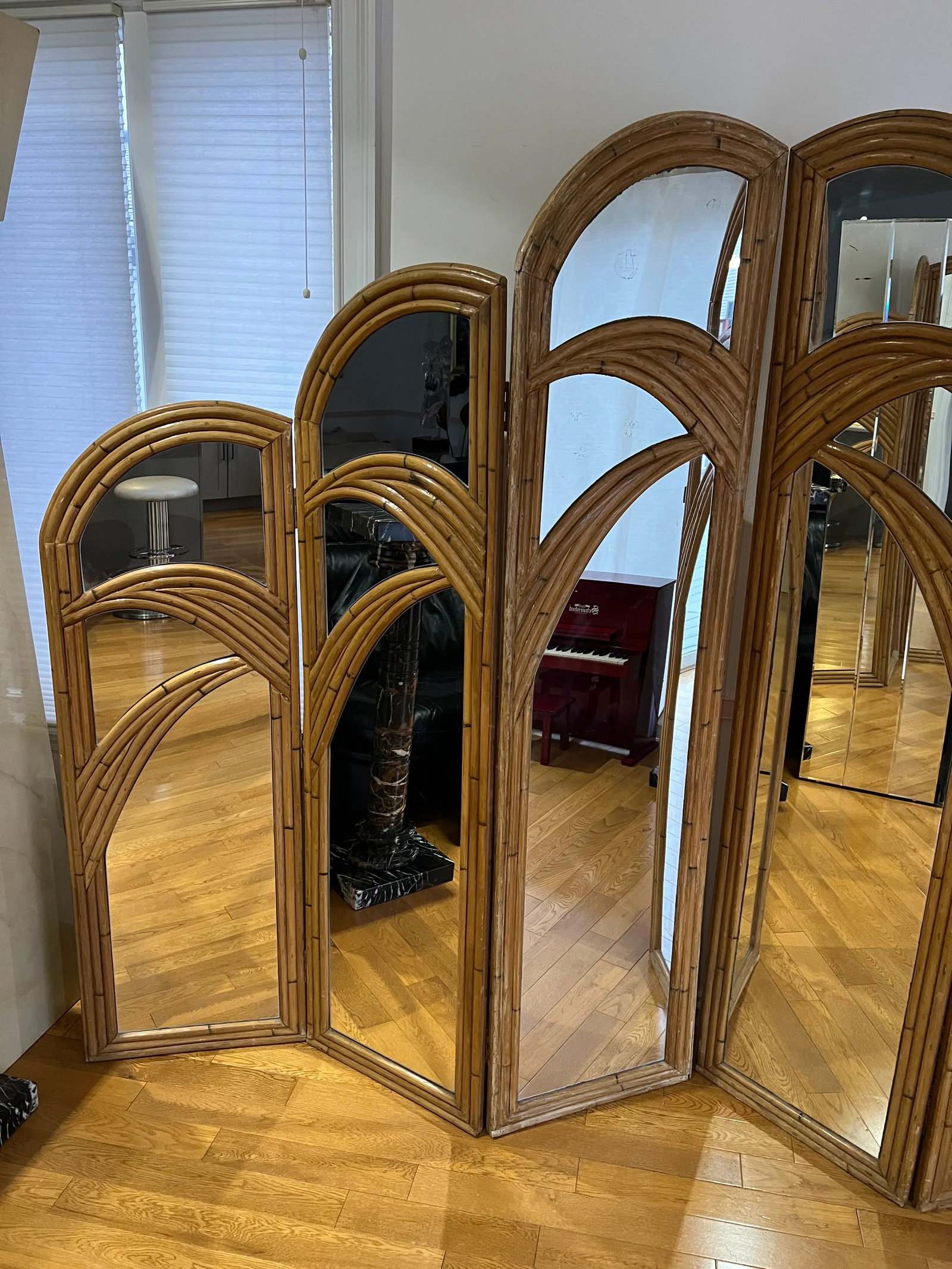 1970 Bamboo Mirrored Tri-Fold 6 Panels Room Divider - 3