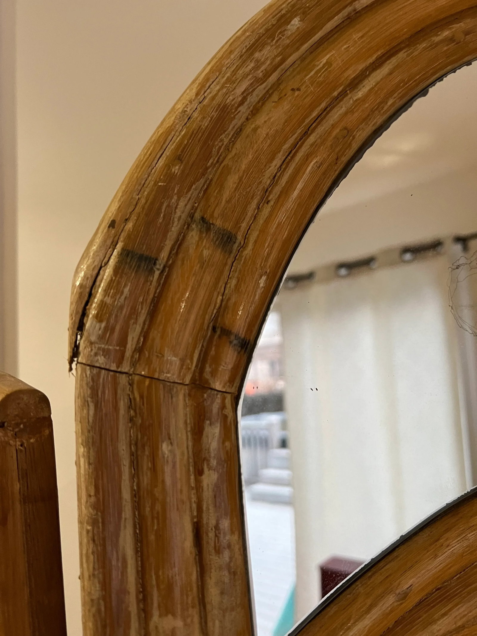 1970 Bamboo Mirrored Tri-Fold 6 Panels Room Divider - 5