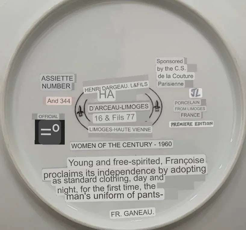 1960 Premiere Edition Limoges Independent Woman Plate- Numbered - 2