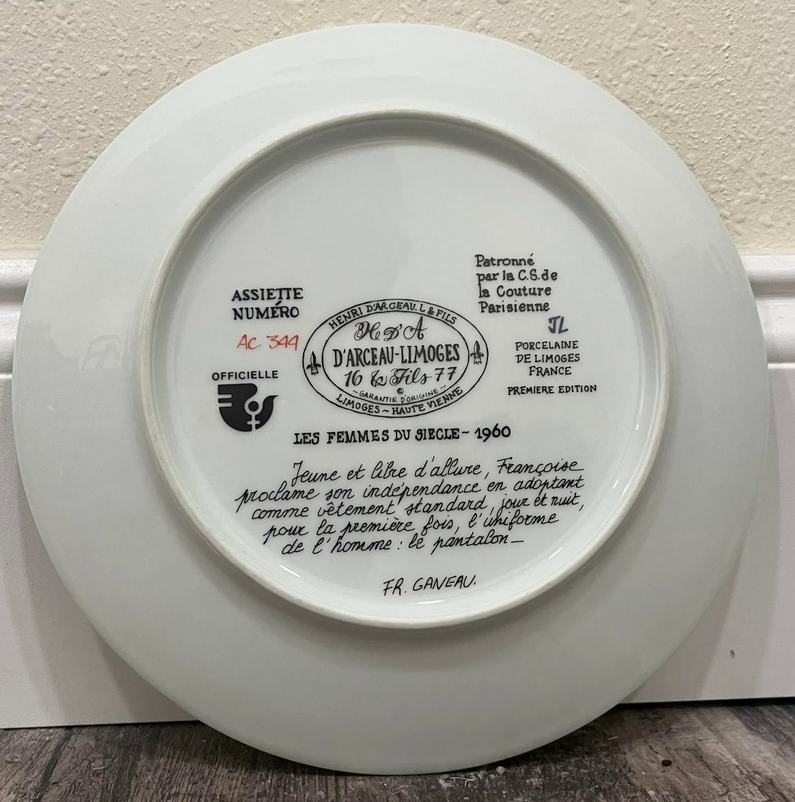 1960 Premiere Edition Limoges Independent Woman Plate- Numbered - 3