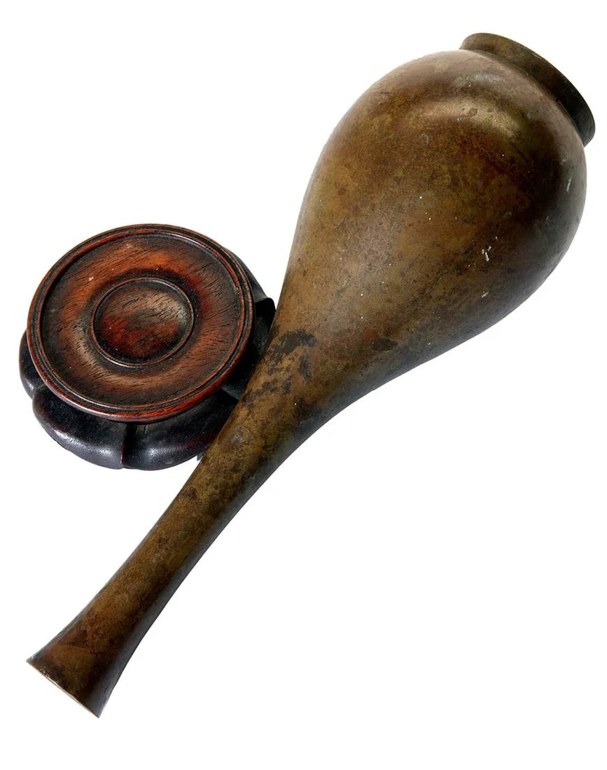 Tall Mid 20th Century Asian Bud Vase on Rosewood Stand - 5