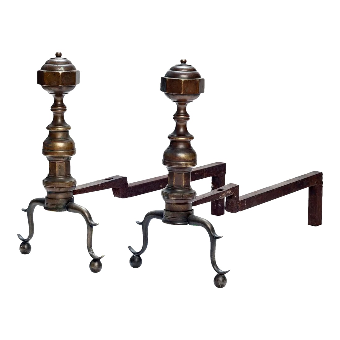 Early 20th Century Arts & Crafts Style Brass & Iron Andirons- a Pair (1 of 7)