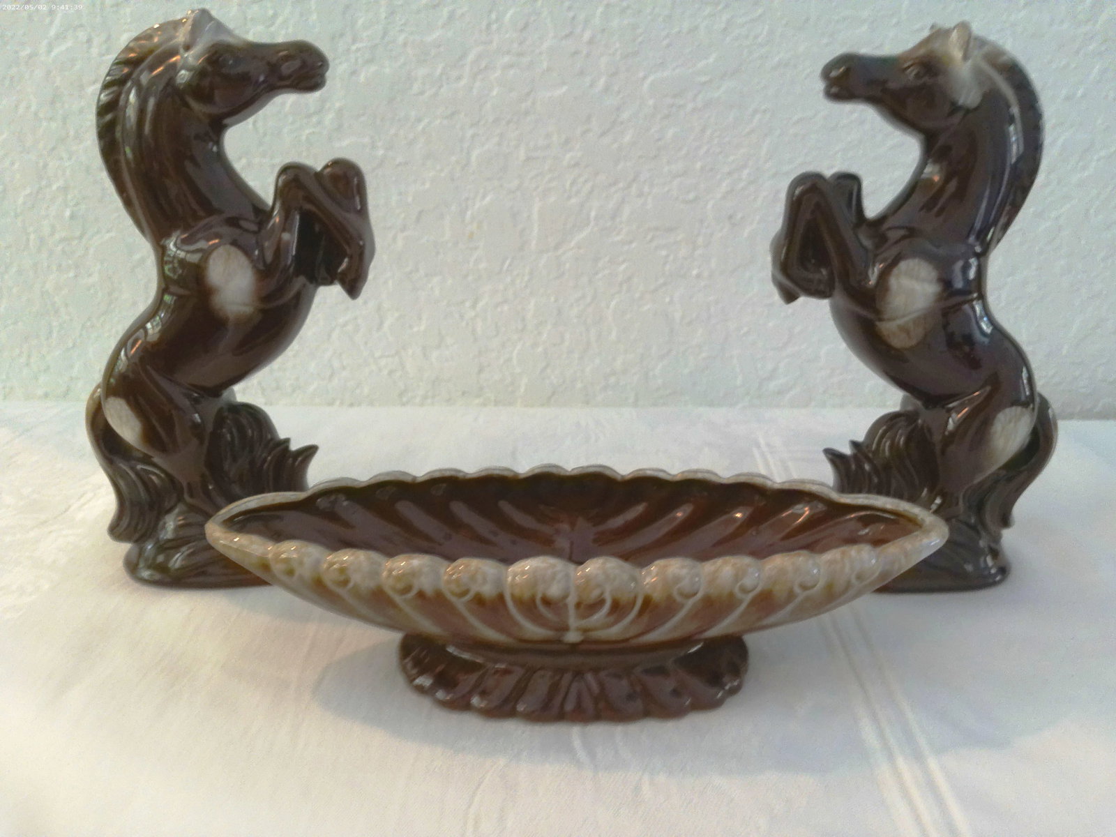 Mid-Century Drip Glaze Ceramic Stallion Console Set, 3 Pcs - 7