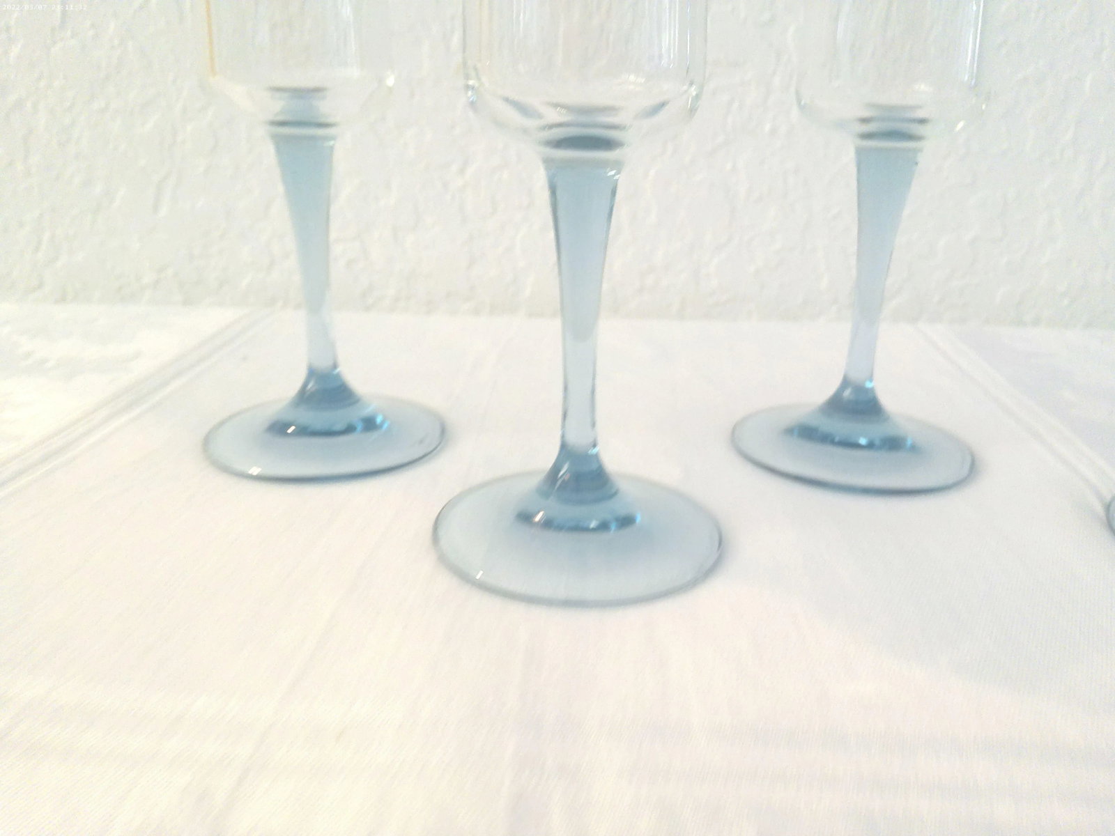 1980s French Powder Blue Stemmed Crystal Champagne Flutes, S/4 - 2