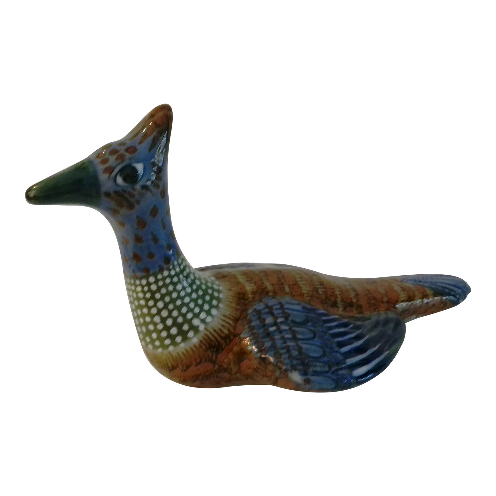 1970s Mexican Tonala Pottery Multicolor Pheasant: Charming Mexican Tonala pottery figural pheasant hand-painted in vibrant multicolor shades. Excellent condition. Condition: Alterations: Original Condition Unaltered Imperfections: Some Imperfections