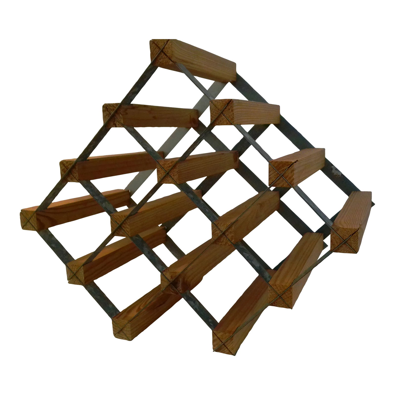 Industrial Tabletop Wine Rack: Cool, well-made and sturdy, industrial design wood and metal counter top wine rack. Holds 8 bottles. Condition: Alterations: Original Condition Unaltered Imperfections: Some Imperfections Condition