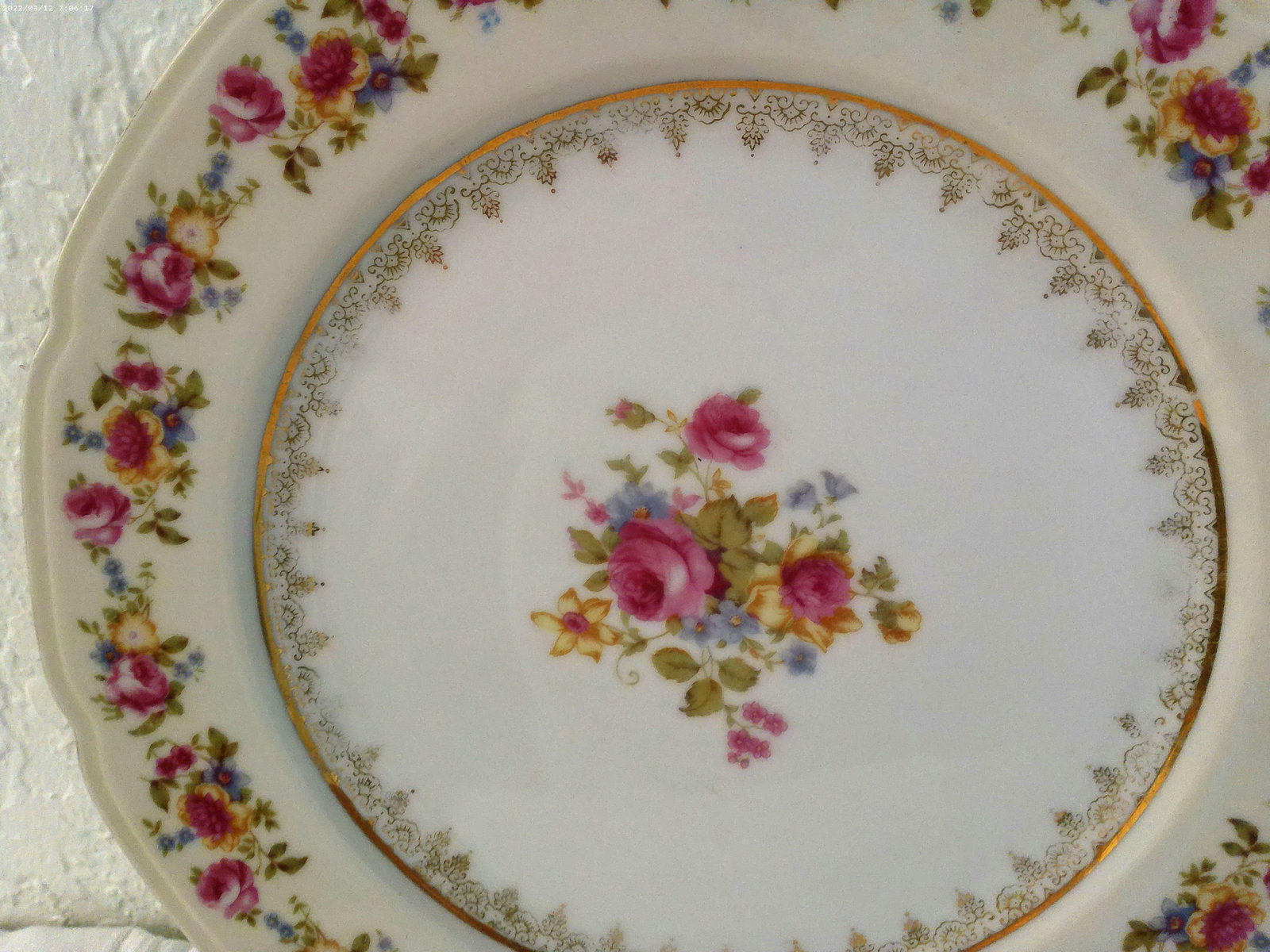 Vintage Matched Victorian Design Floral Porcelain Dinner Plates, Set of 6 - 9