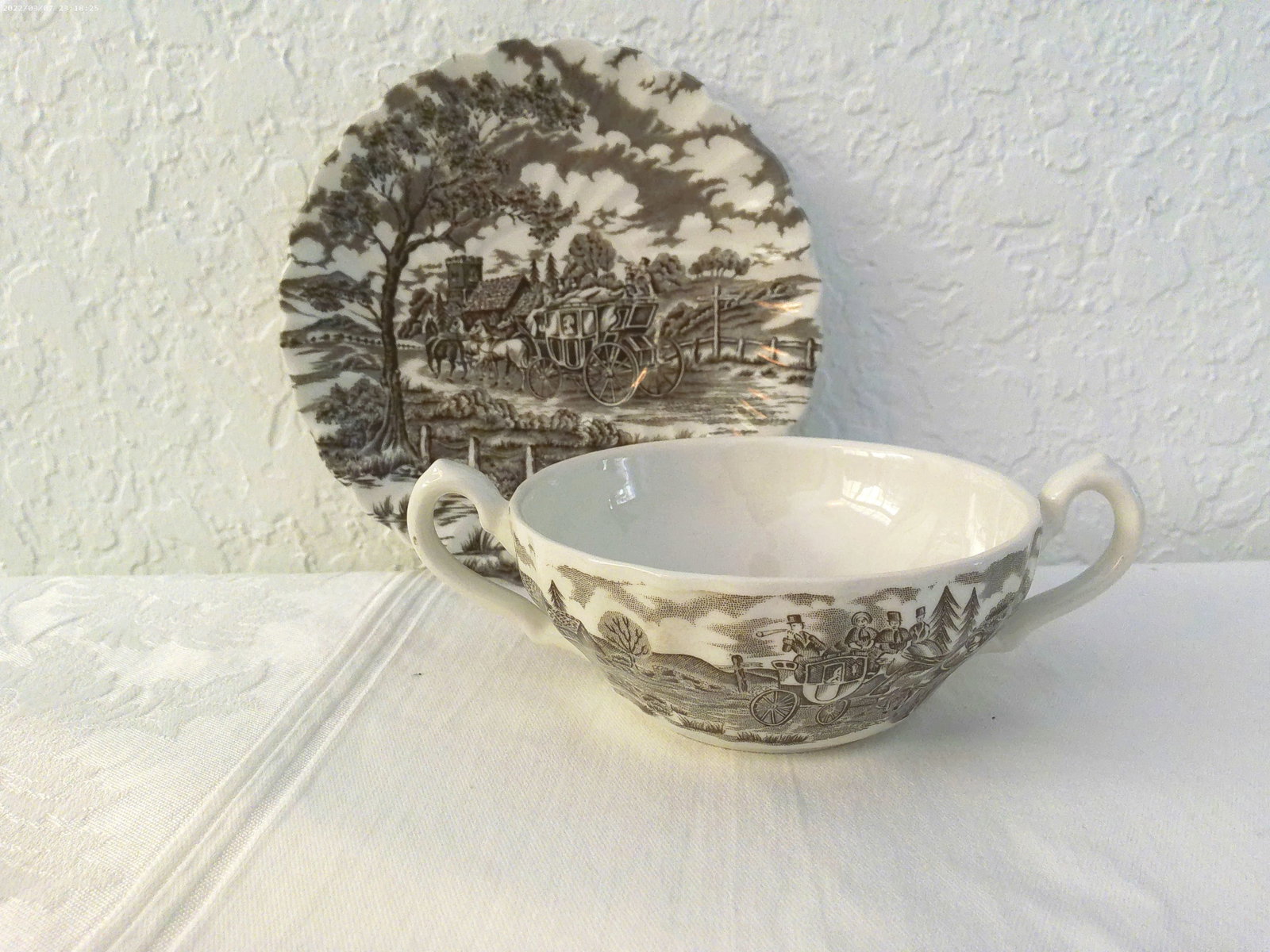 Vintage Staffordshire England Ironstone Consomme Cups & Saucers, 8 Pcs - 2