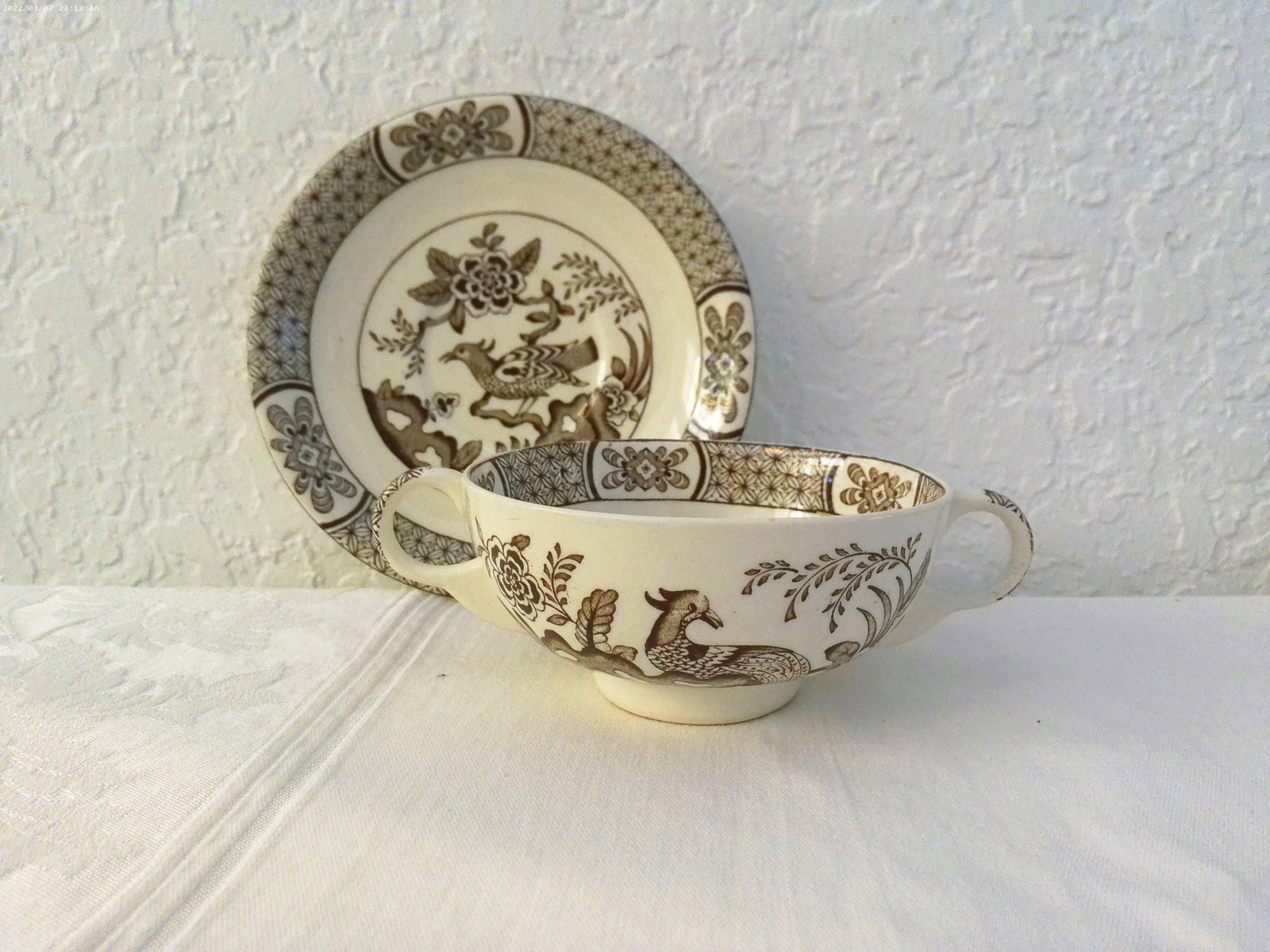 Vintage Staffordshire England Ironstone Consomme Cups & Saucers, 8 Pcs - 4
