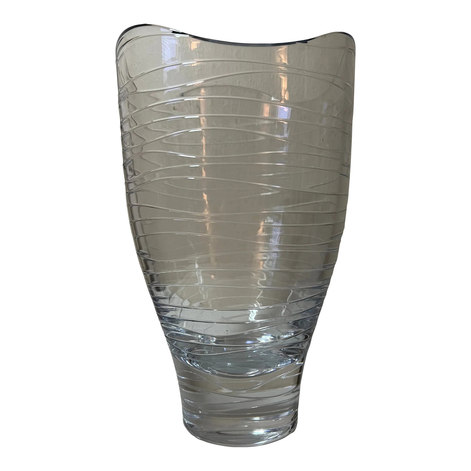 2000s Crystal Villeroy & Boch Vase: Vintage Villeroy & Boch Tall Crystal Vase. Signed on the bottom. Pattern is called Wave. Excellent condition. Condition: Alterations: Original Condition Unaltered Imperfections: Some Imperfections
