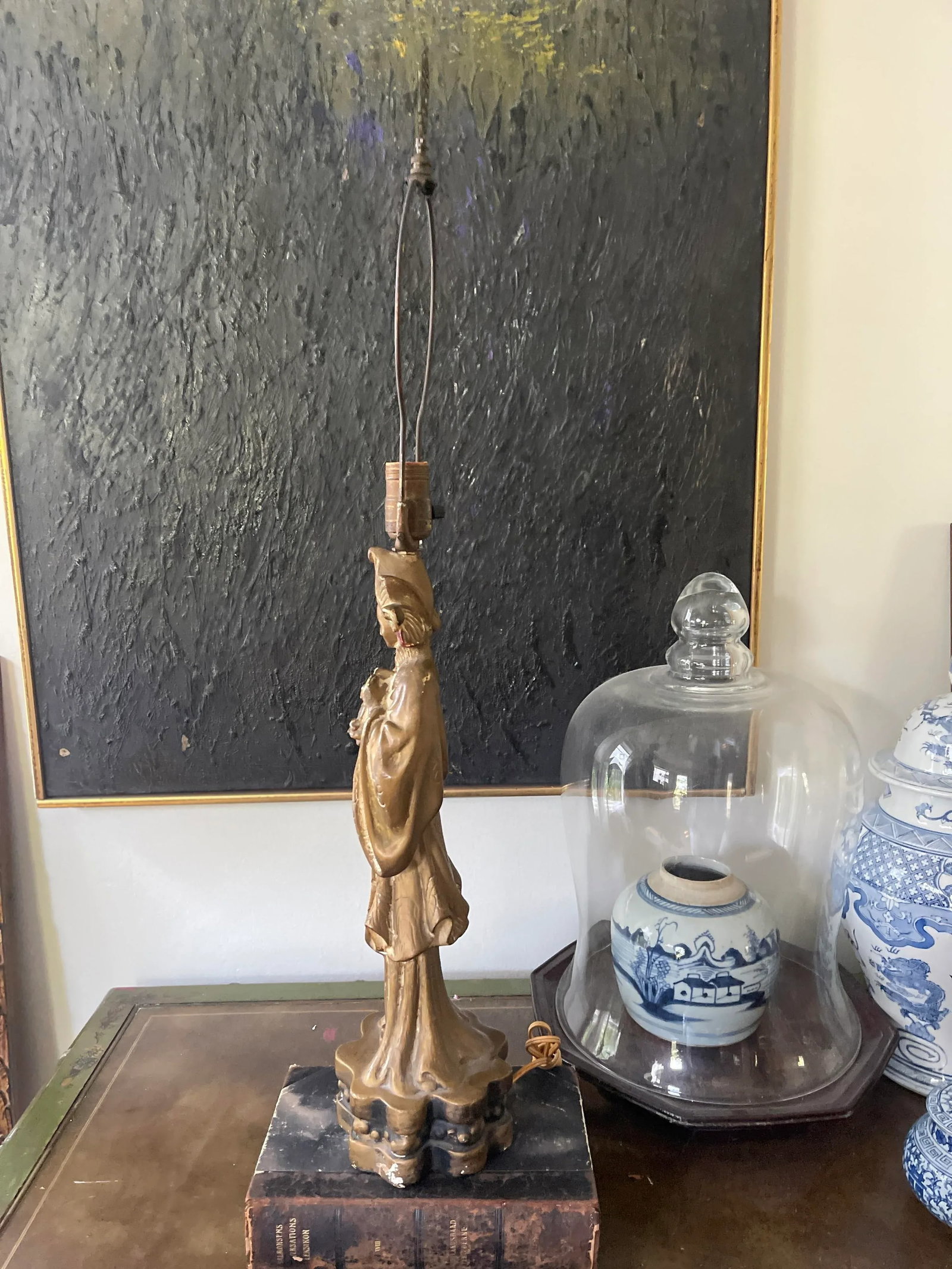 Early 20th Century Vintage Guan Yin Chinese Deity Lamp - 4