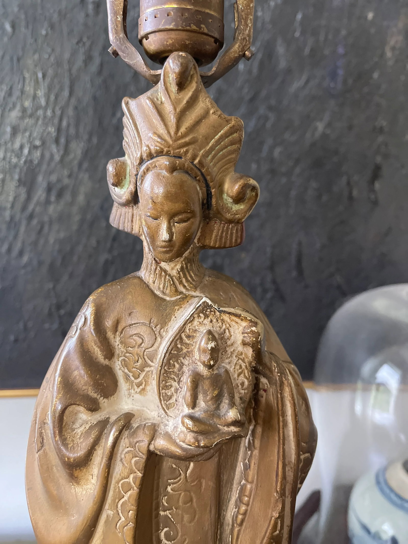 Early 20th Century Vintage Guan Yin Chinese Deity Lamp - 5