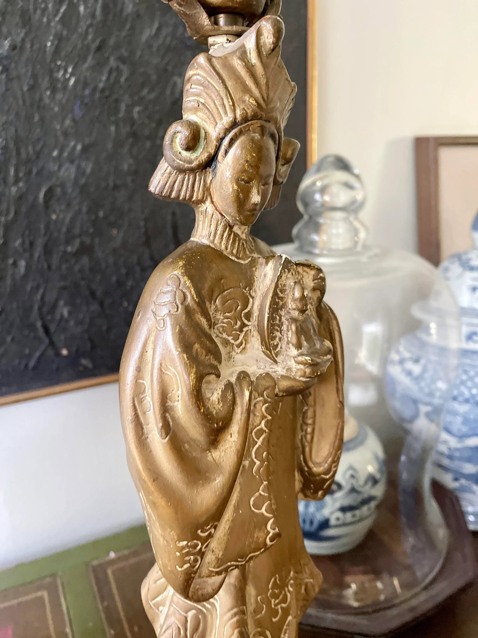 Early 20th Century Vintage Guan Yin Chinese Deity Lamp - 8